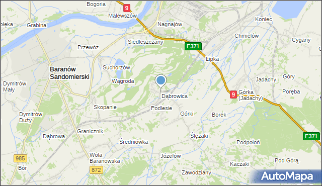 mapa Dąbrowica, Dąbrowica gmina Baranów Sandomierski na mapie Targeo